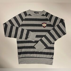 Dolce & Gabbana Men's Sweater Size XL - Black/Gray Striped - Italy Crest Logo